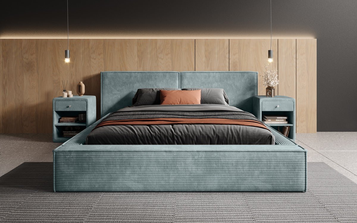 Designer Polsterbett Ophelia in Cord mit Stauraum