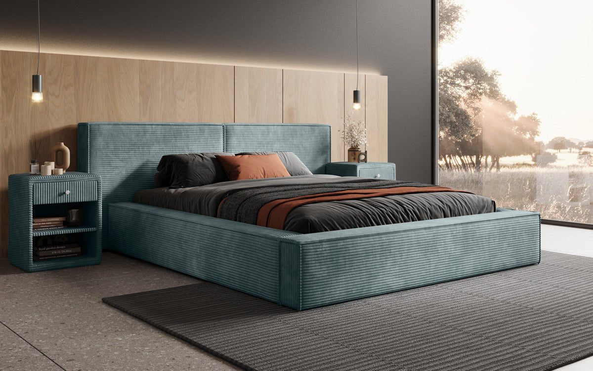 Designer Polsterbett Ophelia in Cord mit Stauraum