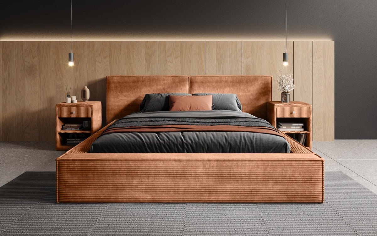 Designer Polsterbett Ophelia in Cord mit Stauraum