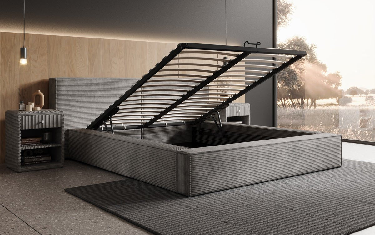 Designer Polsterbett Ophelia in Cord mit Stauraum