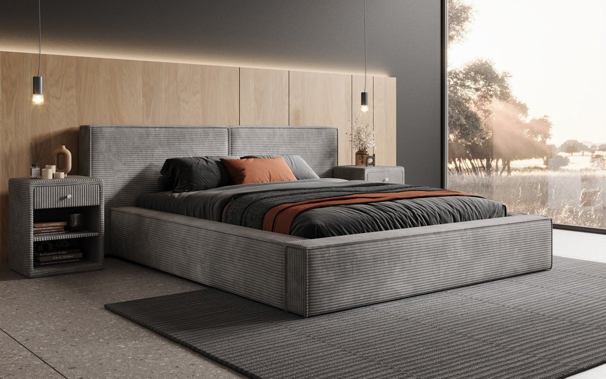 Designer Polsterbett Ophelia in Cord mit Stauraum