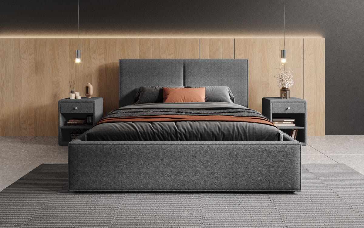Designer upholstered bed Elara in bouclé with storage
