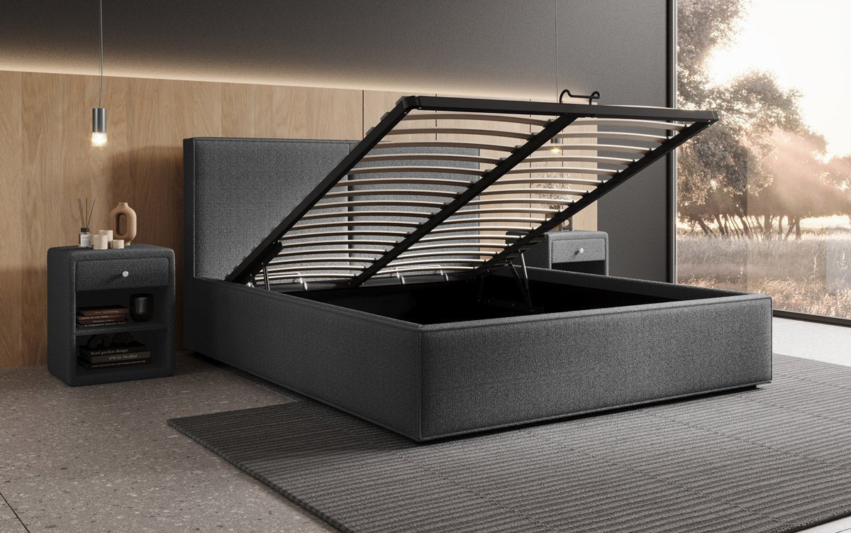 Designer upholstered bed Elara in bouclé with storage