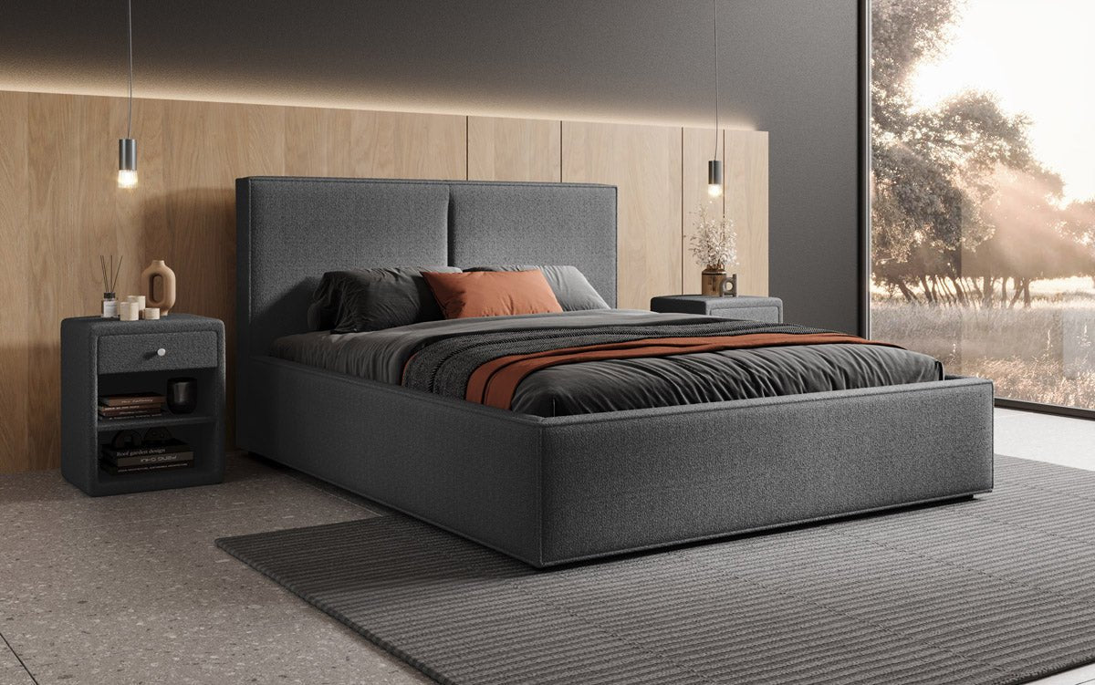 Designer upholstered bed Elara in bouclé with storage