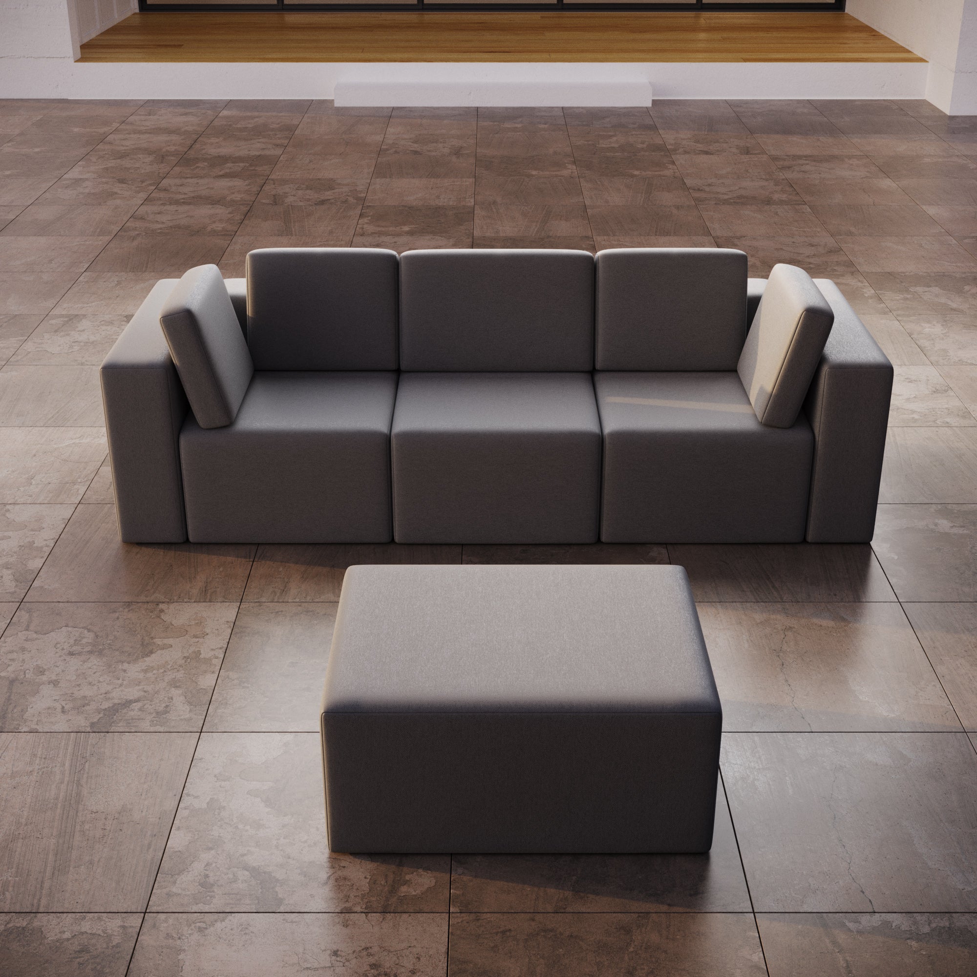 Modular 3-seater Eden garden sofa with side stool