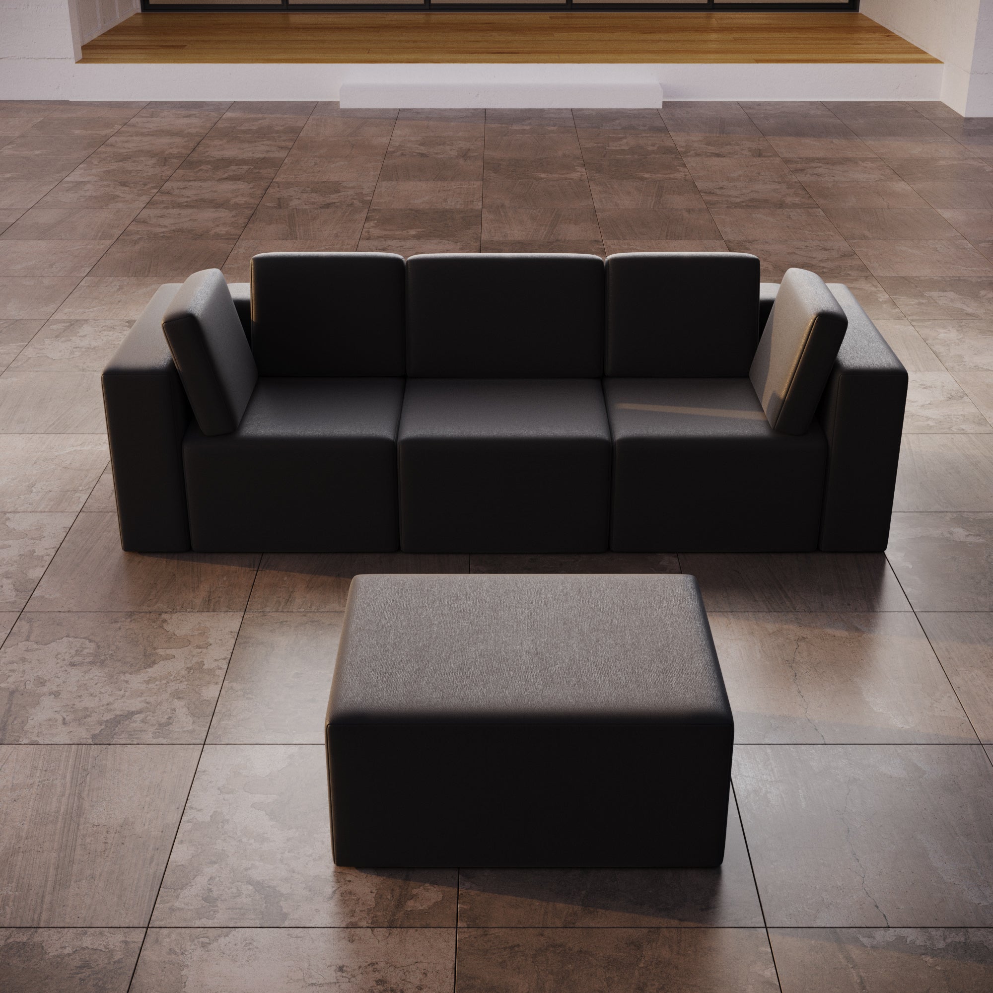 Modular 3-seater Eden garden sofa with side stool