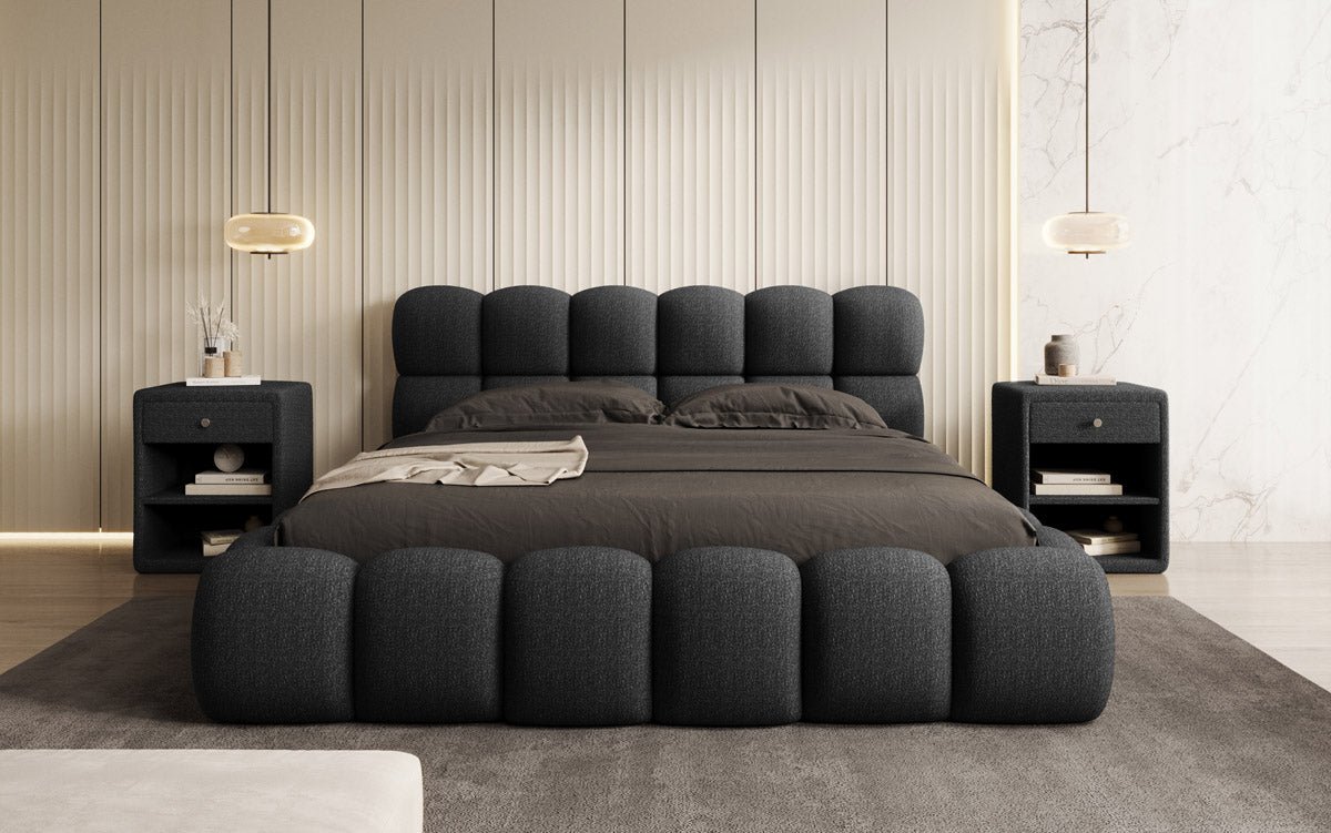 Designer Boston Bouclé upholstered bed with storage