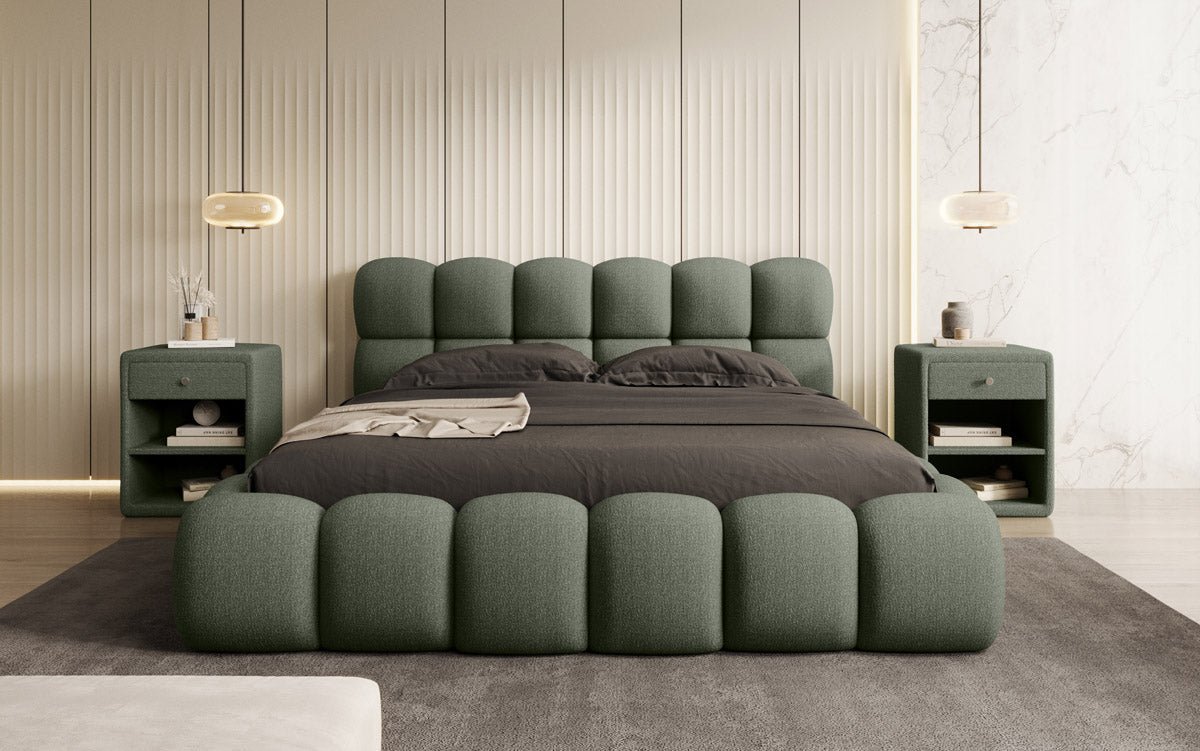 Designer Boston Bouclé upholstered bed with storage