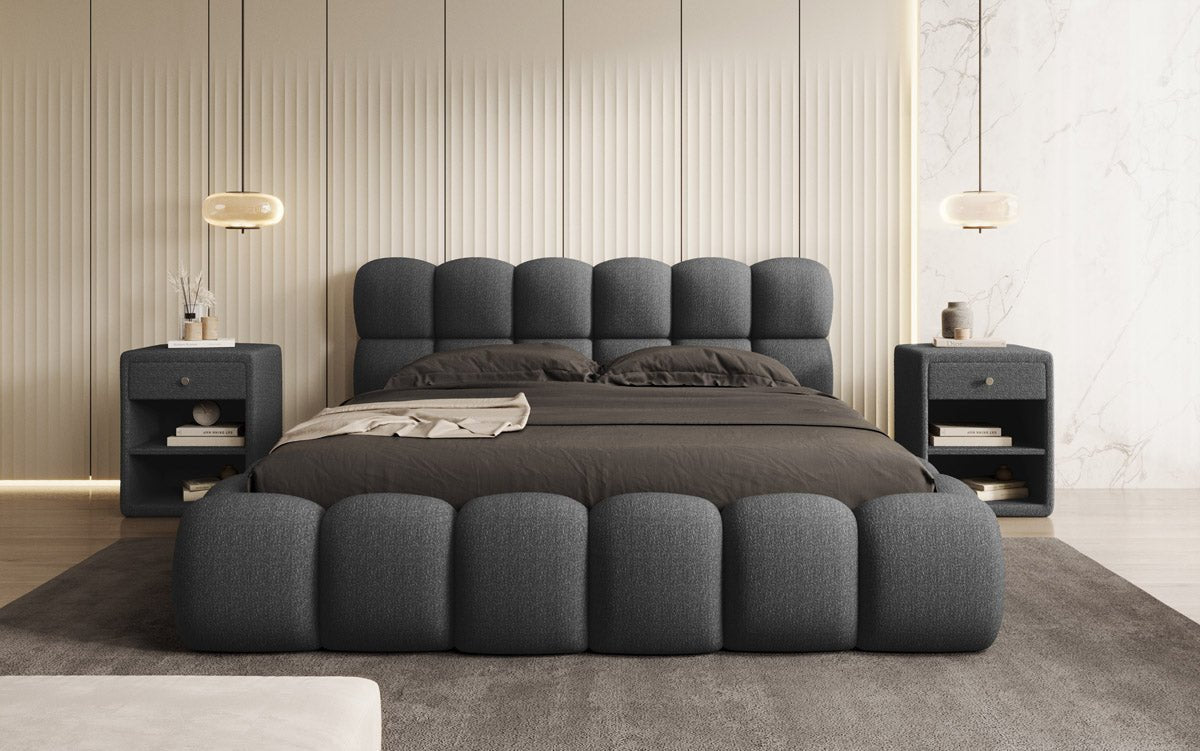 Designer Boston Bouclé upholstered bed with storage