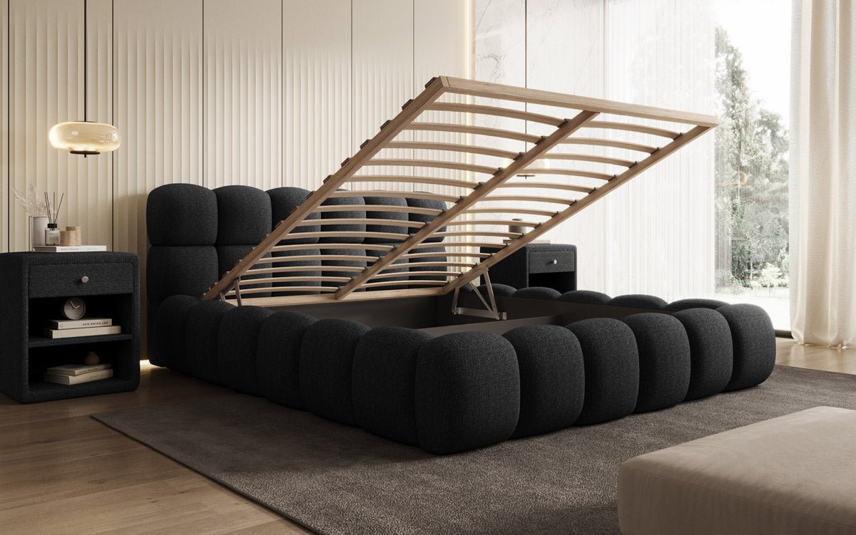 Designer Boston Bouclé upholstered bed with storage