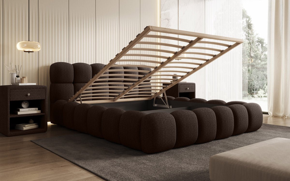 Designer Boston Bouclé upholstered bed with storage