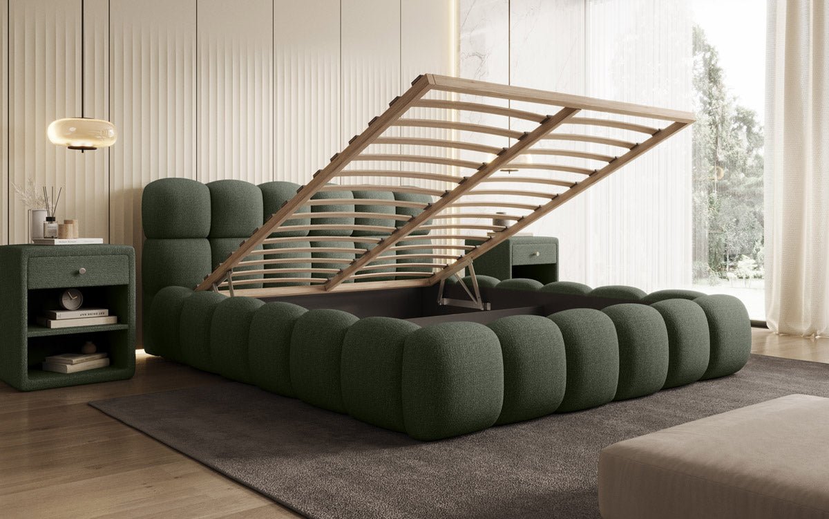 Designer Boston Bouclé upholstered bed with storage
