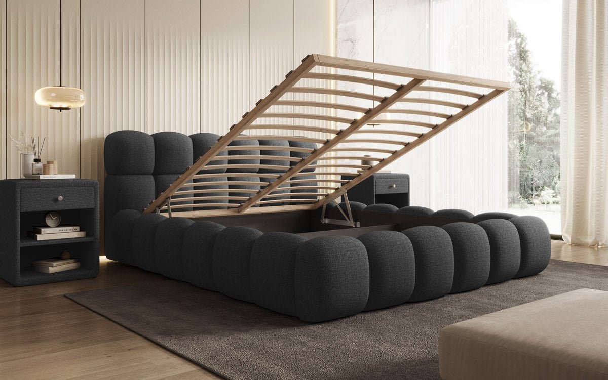 Designer Boston Bouclé upholstered bed with storage