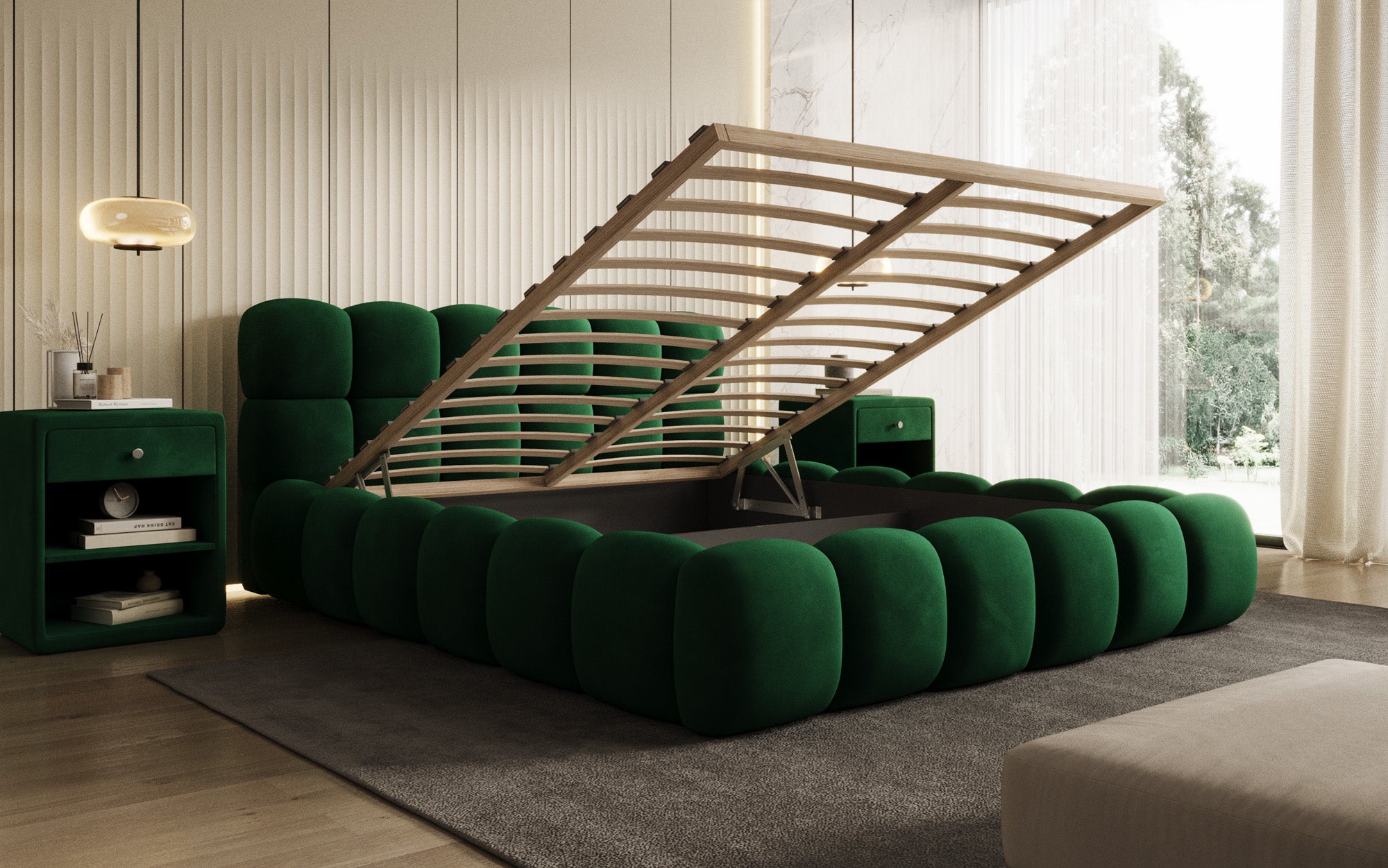 Designer Polsterbett Boston Samt mit Stauraum