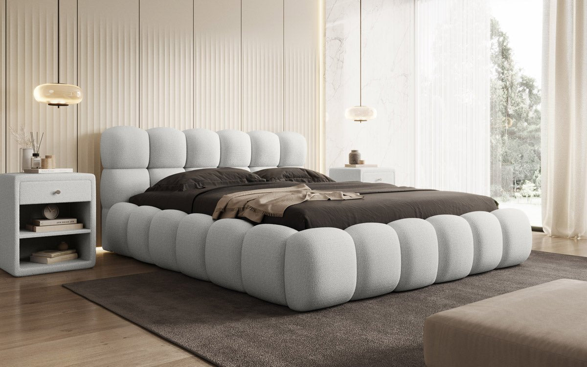 Designer Boston Bouclé upholstered bed with storage