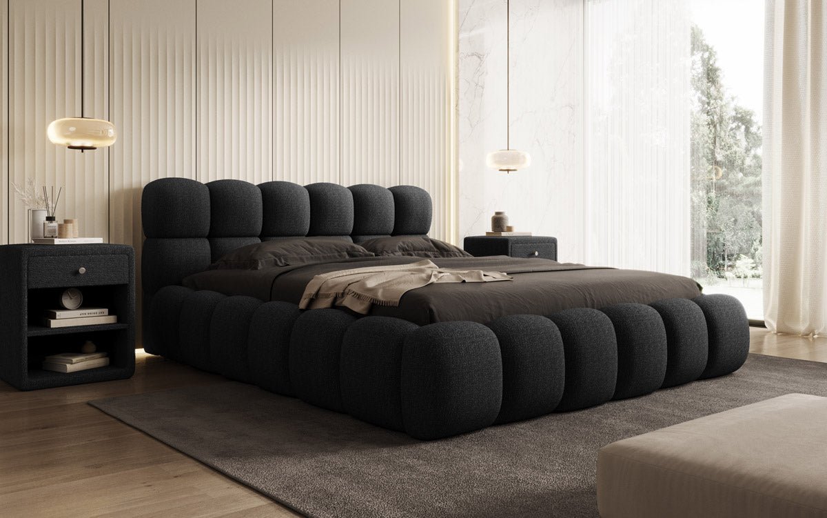 Designer Boston Bouclé upholstered bed with storage