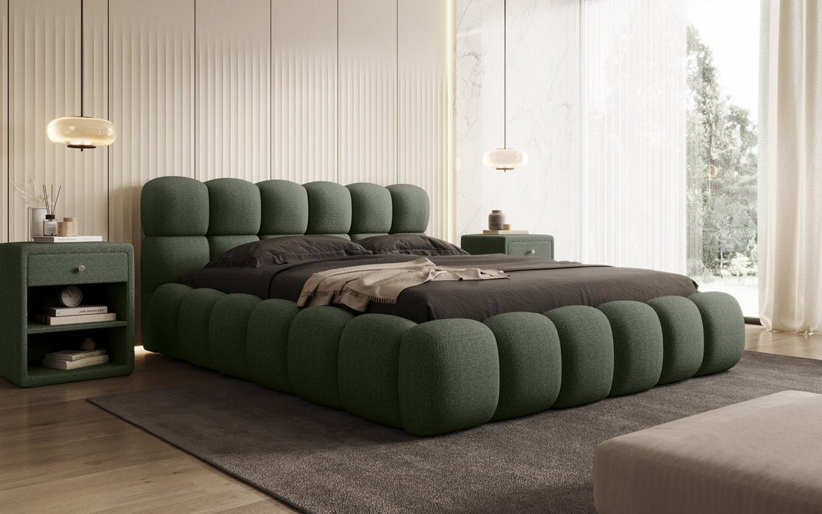 Designer Boston Bouclé upholstered bed with storage