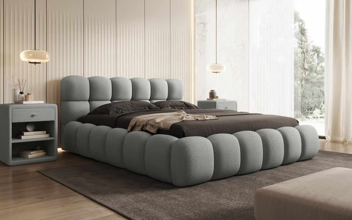 Designer Boston Bouclé upholstered bed with storage