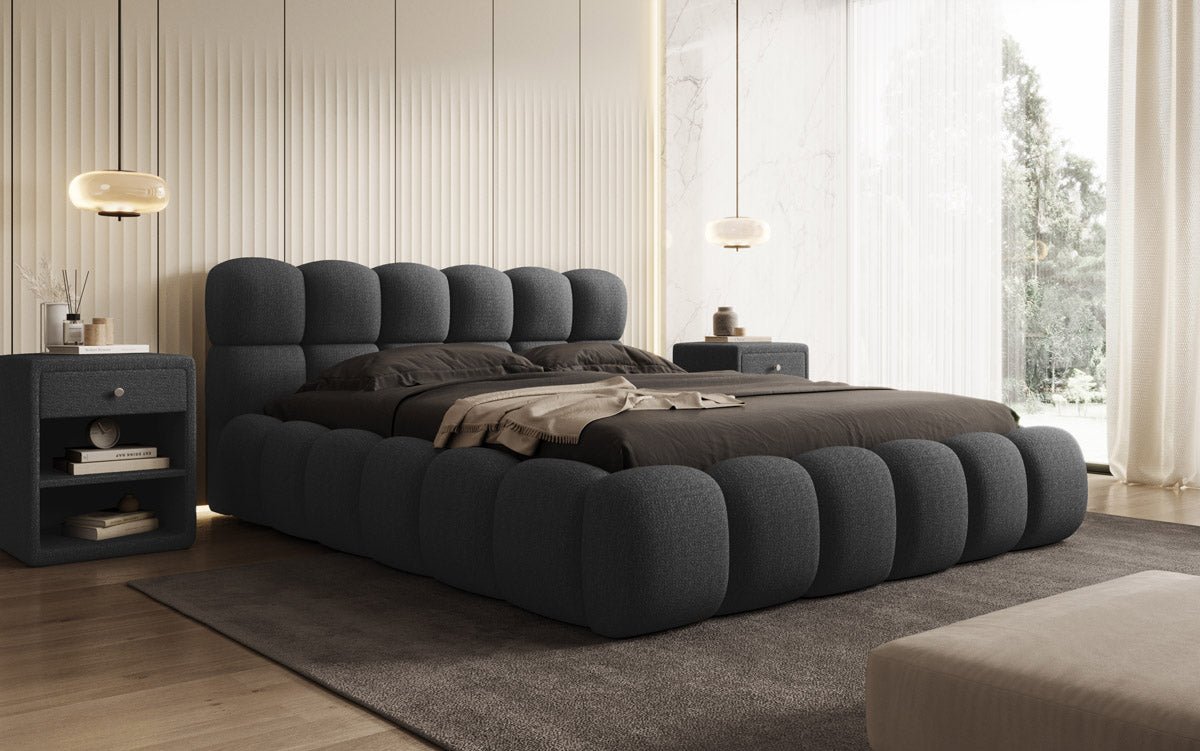 Designer Boston Bouclé upholstered bed with storage