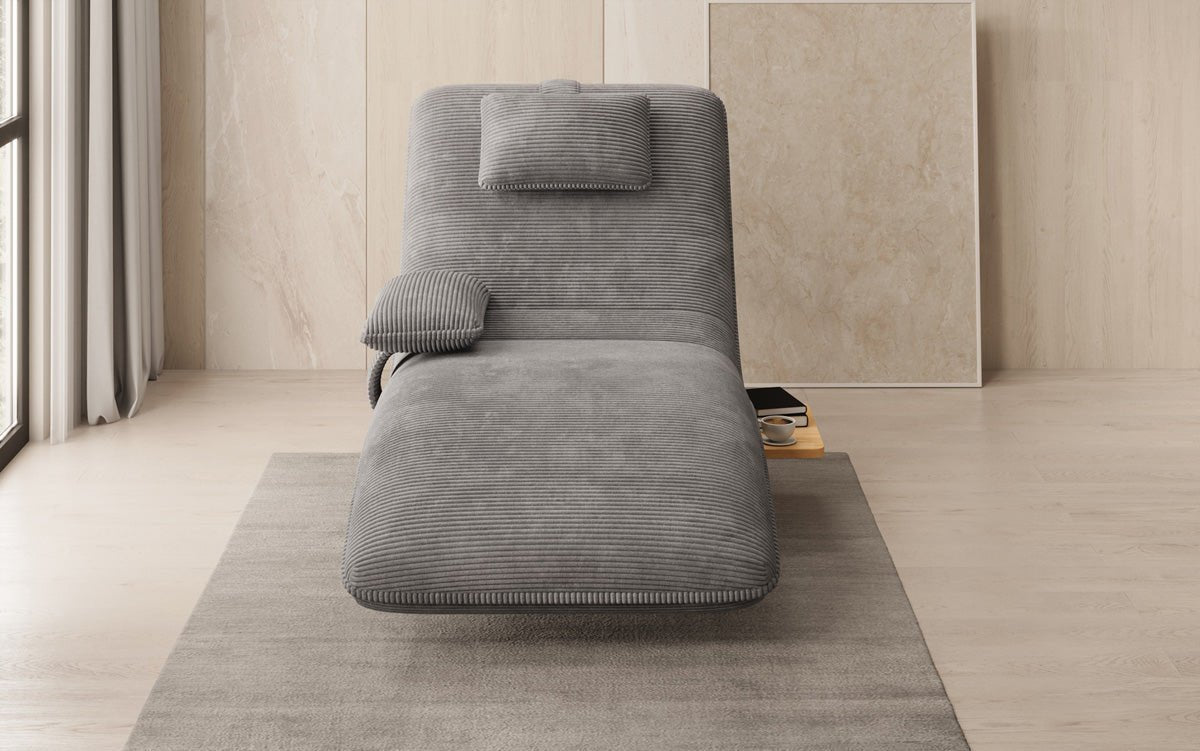Designer Relax-Liege Velor Cord mit Drehfunktion und Beistelltisch