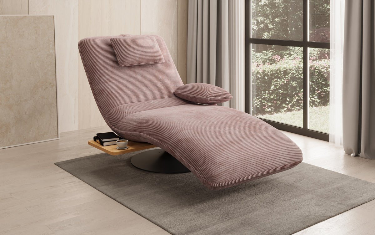 Designer Relax-Liege Velor Cord mit Drehfunktion und Beistelltisch
