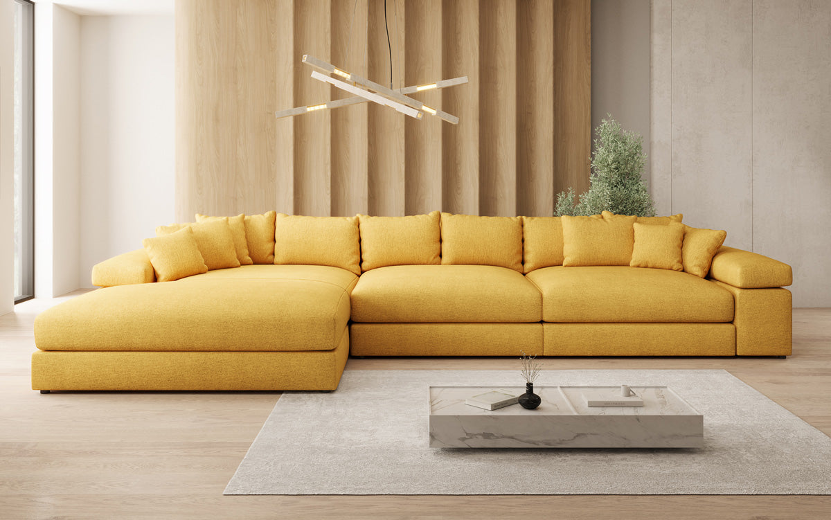 Designer Ecksofa Bernardo Maxi mit breiter Ottomane in Strukturstoff