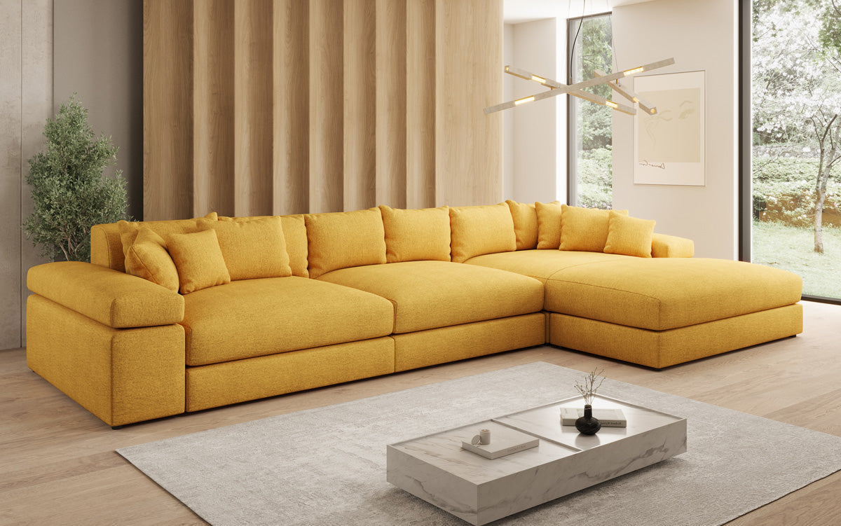 Designer Ecksofa Bernardo Maxi mit breiter Ottomane in Strukturstoff