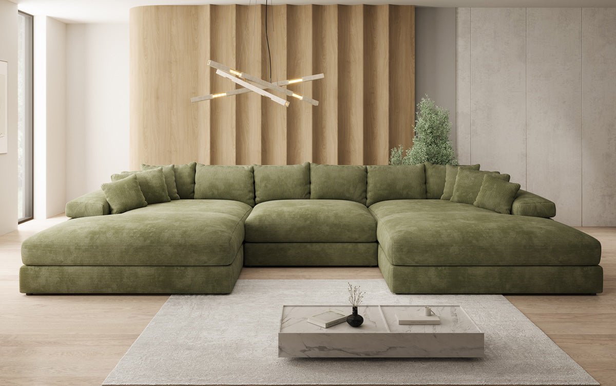 Designer Sofa Bernardo U mit breiter Ottomane in Cord