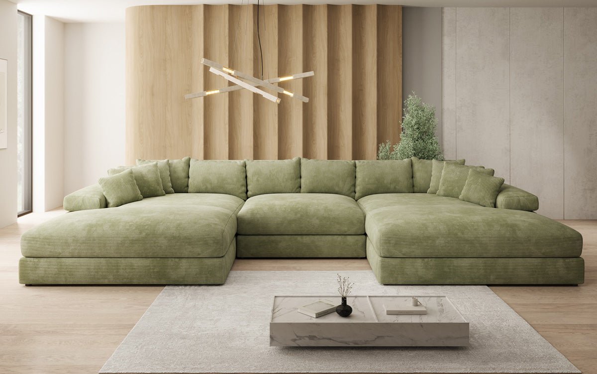 Designer Sofa Bernardo U mit breiter Ottomane in Cord