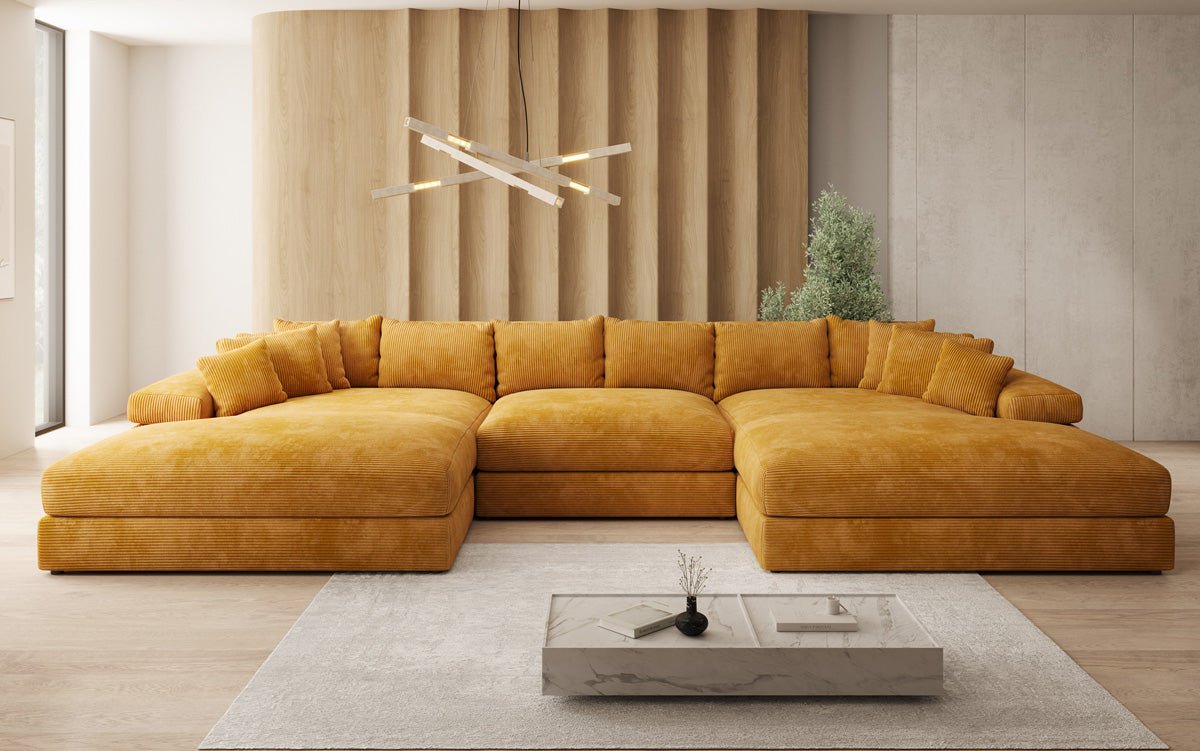 Designer Sofa Bernardo U mit breiter Ottomane in Cord