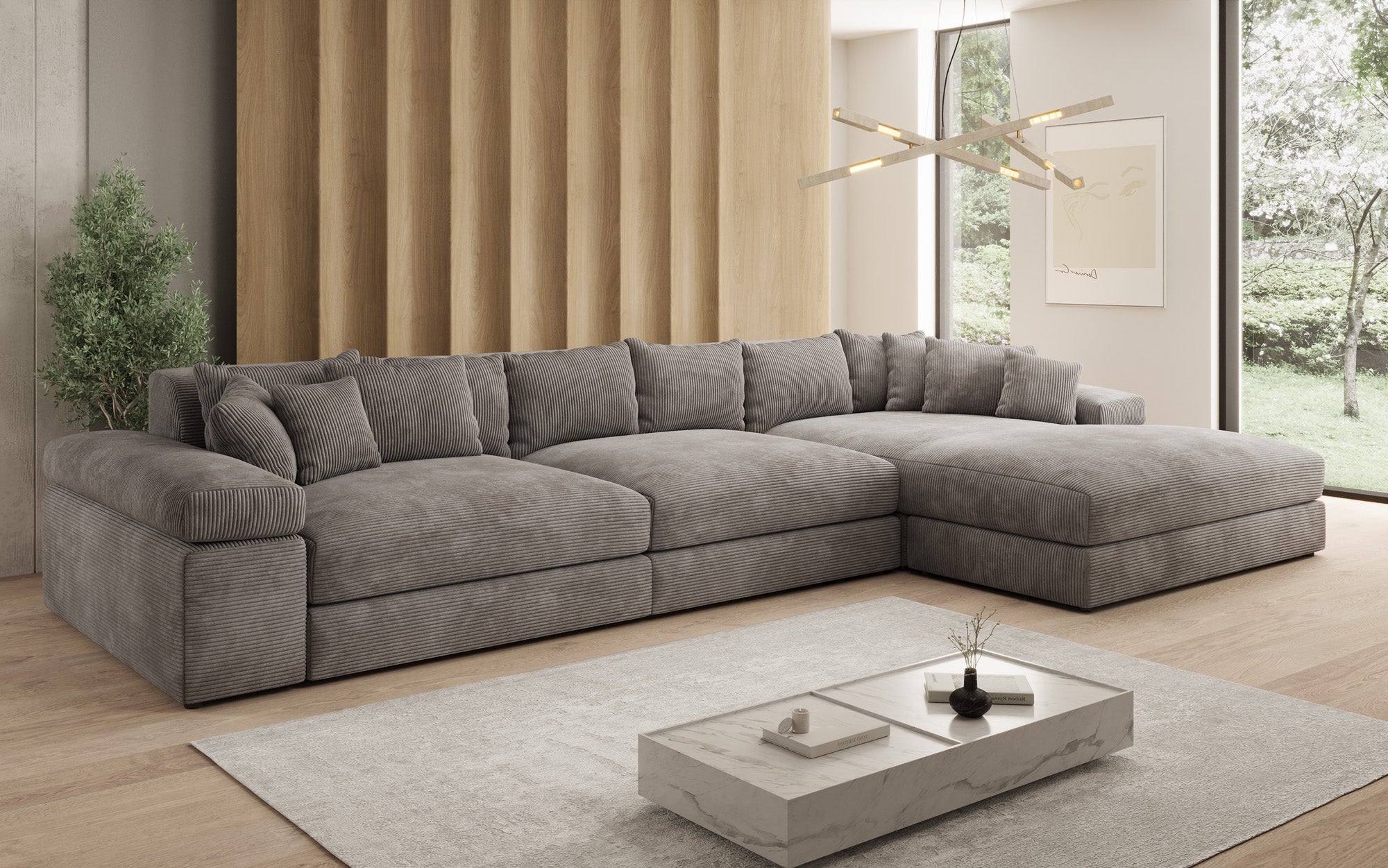 Designer Sofa Bernardo L Maxi mit breiter Ottomane in Cord