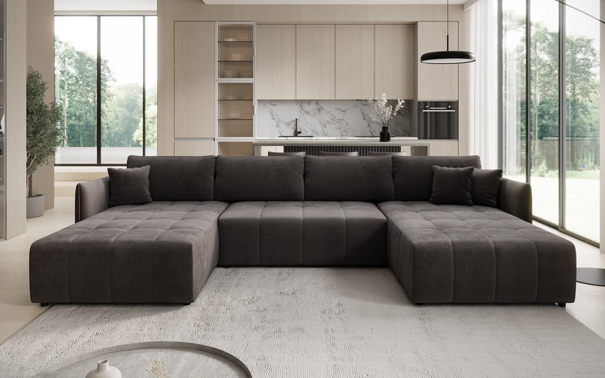 Designer Sofa Velaro U mit Schlaf- und Klappfunktion in Samt