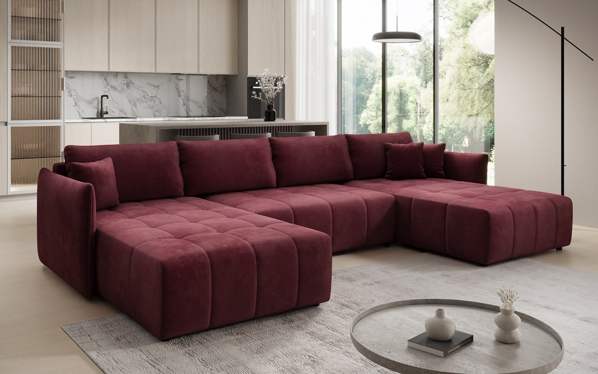 Designer Sofa Velaro U mit Schlaf- und Klappfunktion in Samt