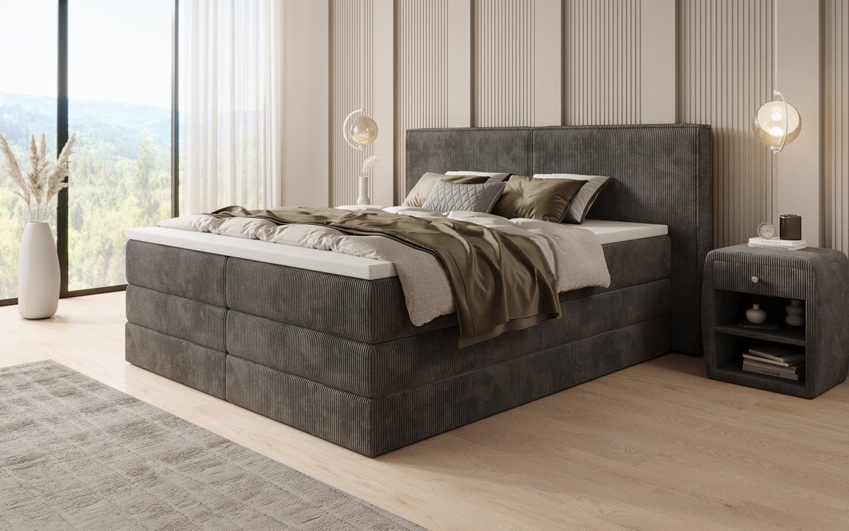 Boxspringbett Ophelia mit hochklappbarem Stauraum in Cord