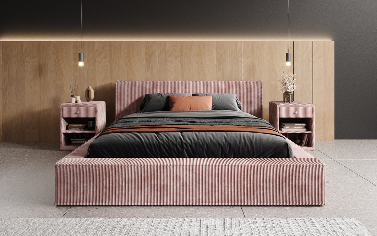 Designer Polsterbett Harmon in Cord mit Stauraum