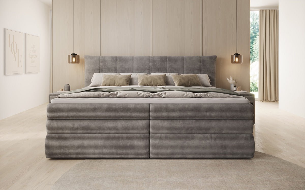 Familien Boxspringbett Stella in 220/240x200 mit Stauraum in Cord