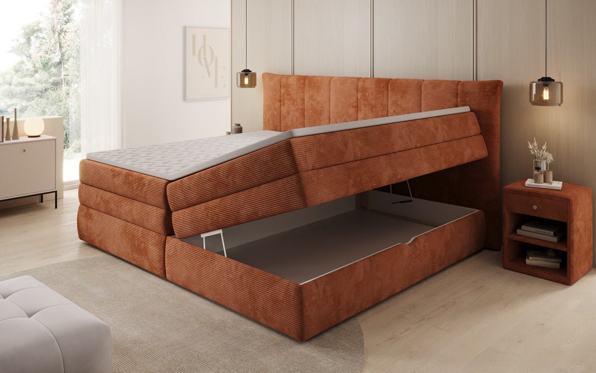 Familien Boxspringbett Stella in 220/240x200 mit Stauraum in Cord