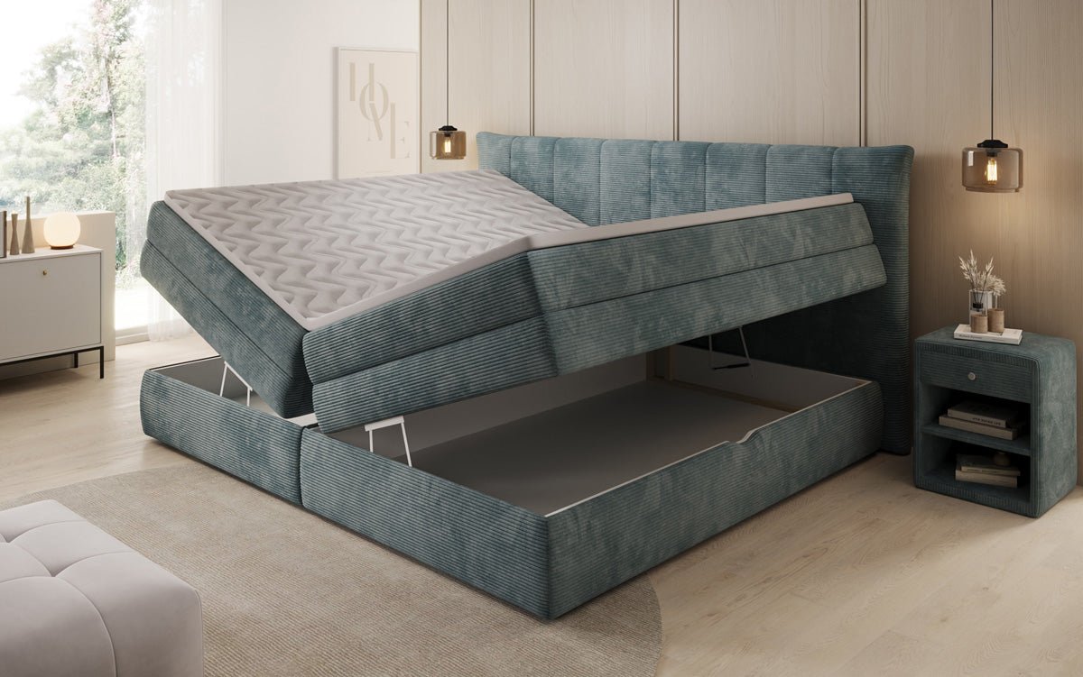 Familien Boxspringbett Stella in 220/240x200 mit Stauraum in Cord