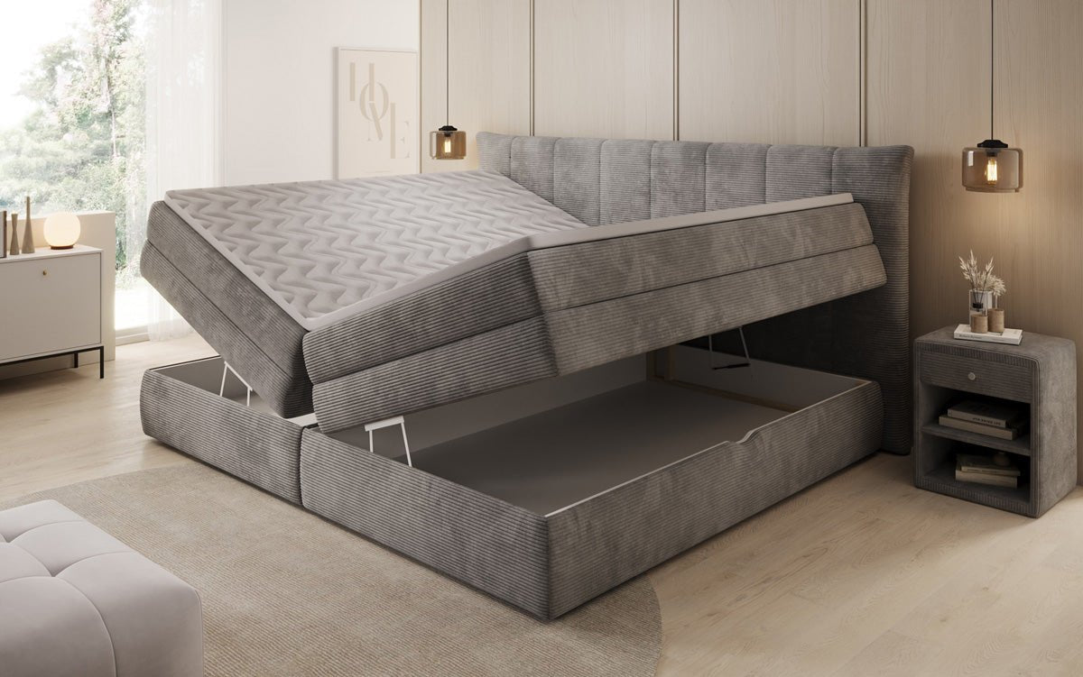 Familien Boxspringbett Stella in 220/240x200 mit Stauraum in Cord