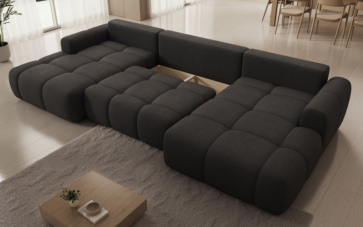 Designer Sofa Analfi U mit Schlaf- und Klappfunktion in Bouclé
