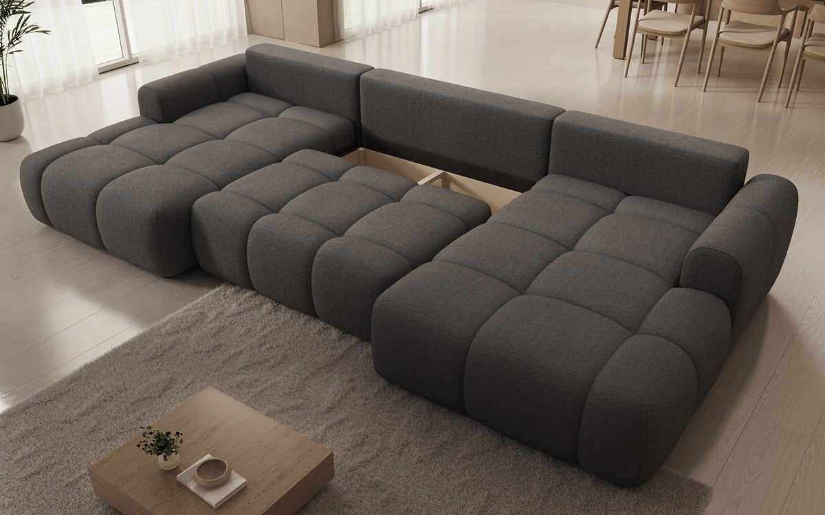 Designer Sofa Analfi U mit Schlaf- und Klappfunktion in Bouclé