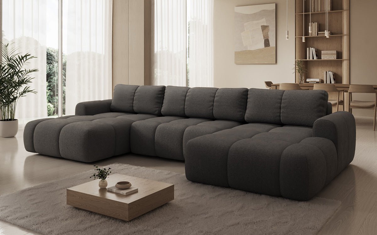 Designer Sofa Analfi U mit Schlaf- und Klappfunktion in Bouclé