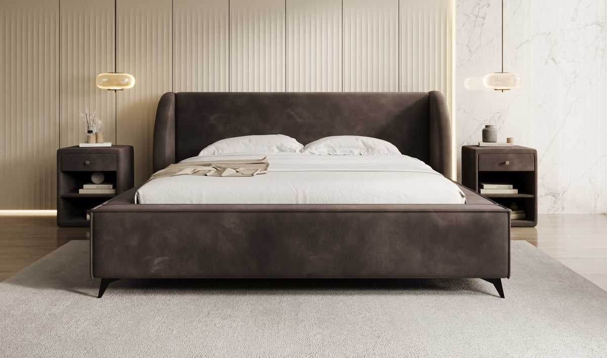 Designer Polsterbett Freya in Samt mit Stauraum