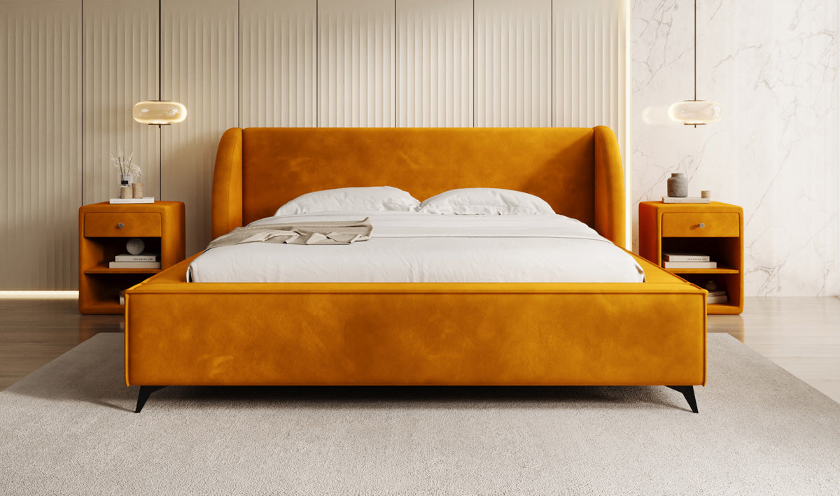 Designer Polsterbett Freya in Samt mit Stauraum