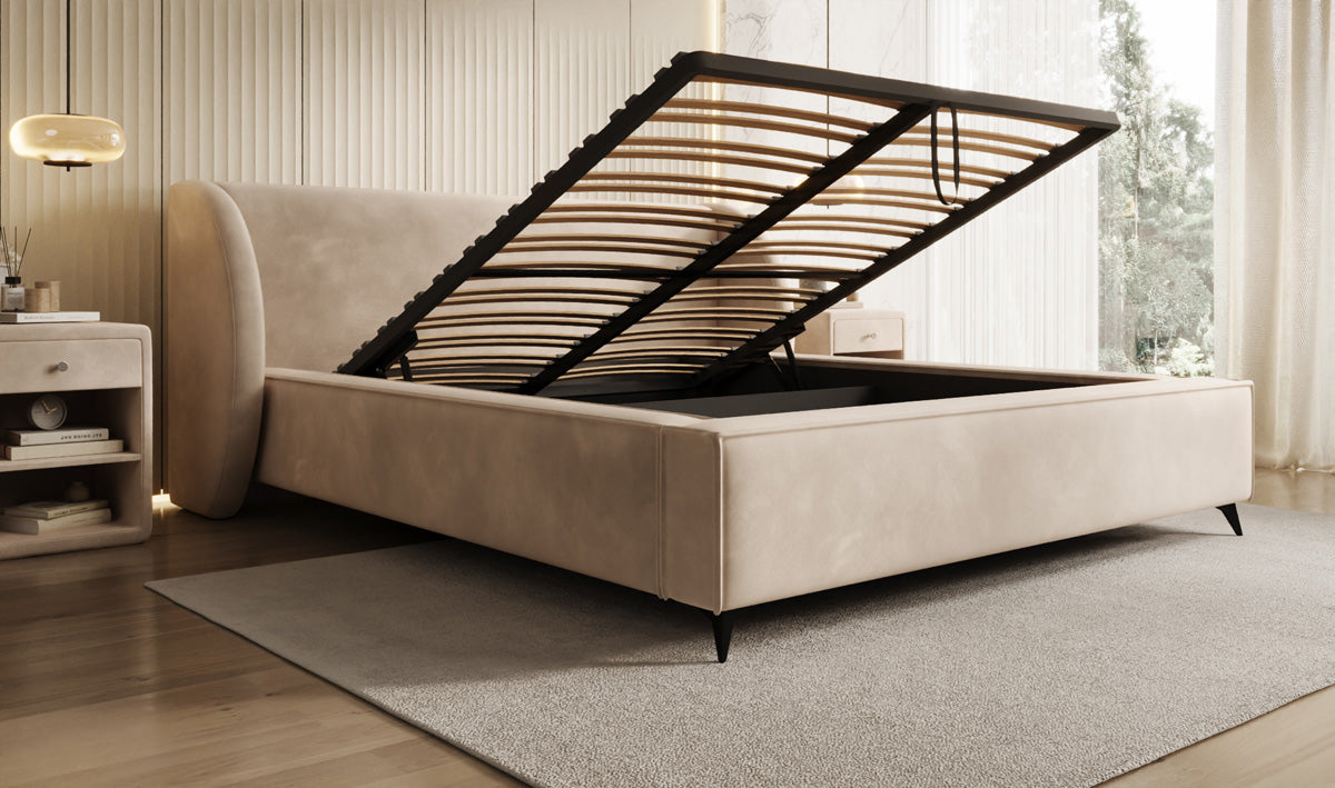 Designer Polsterbett Freya in Samt mit Stauraum