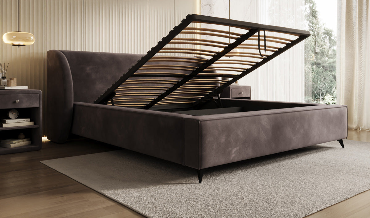 Designer Polsterbett Freya in Samt mit Stauraum