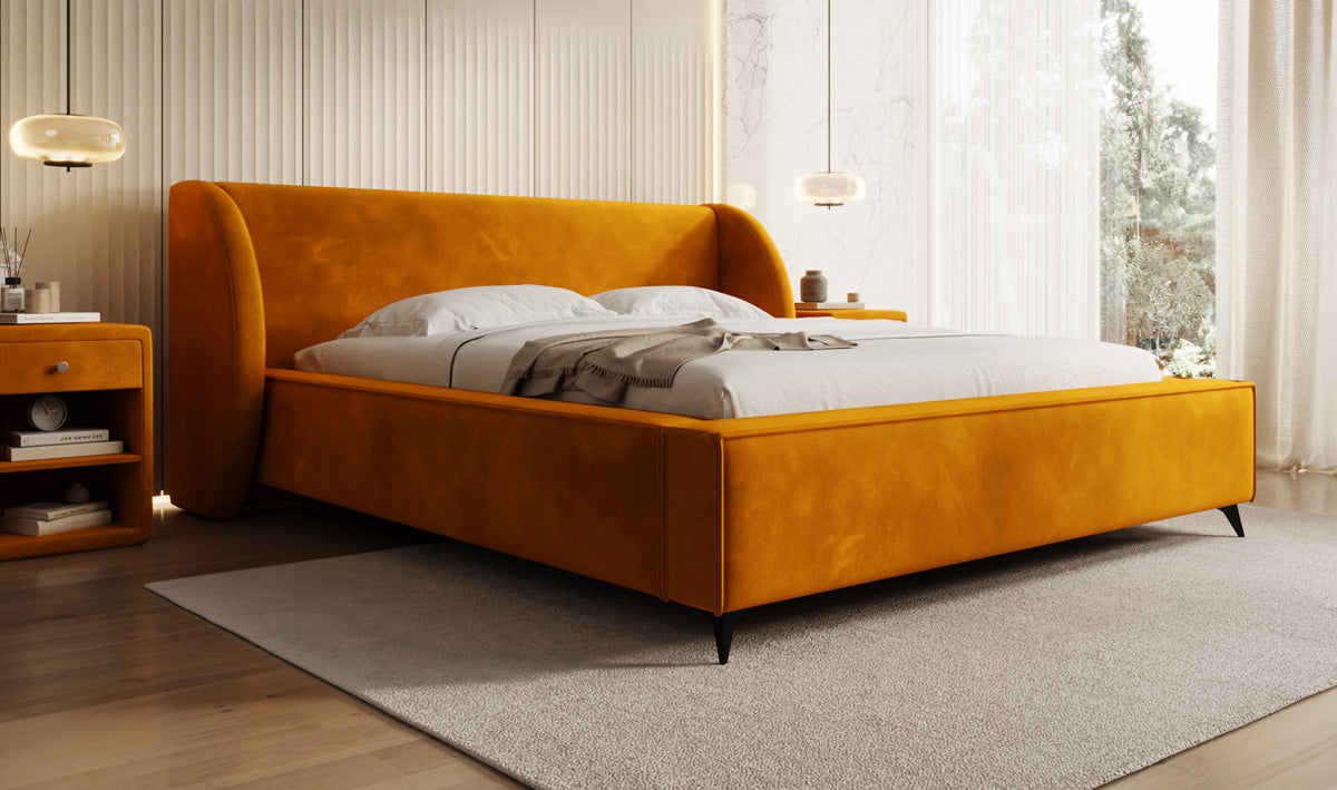 Designer Polsterbett Freya in Samt mit Stauraum