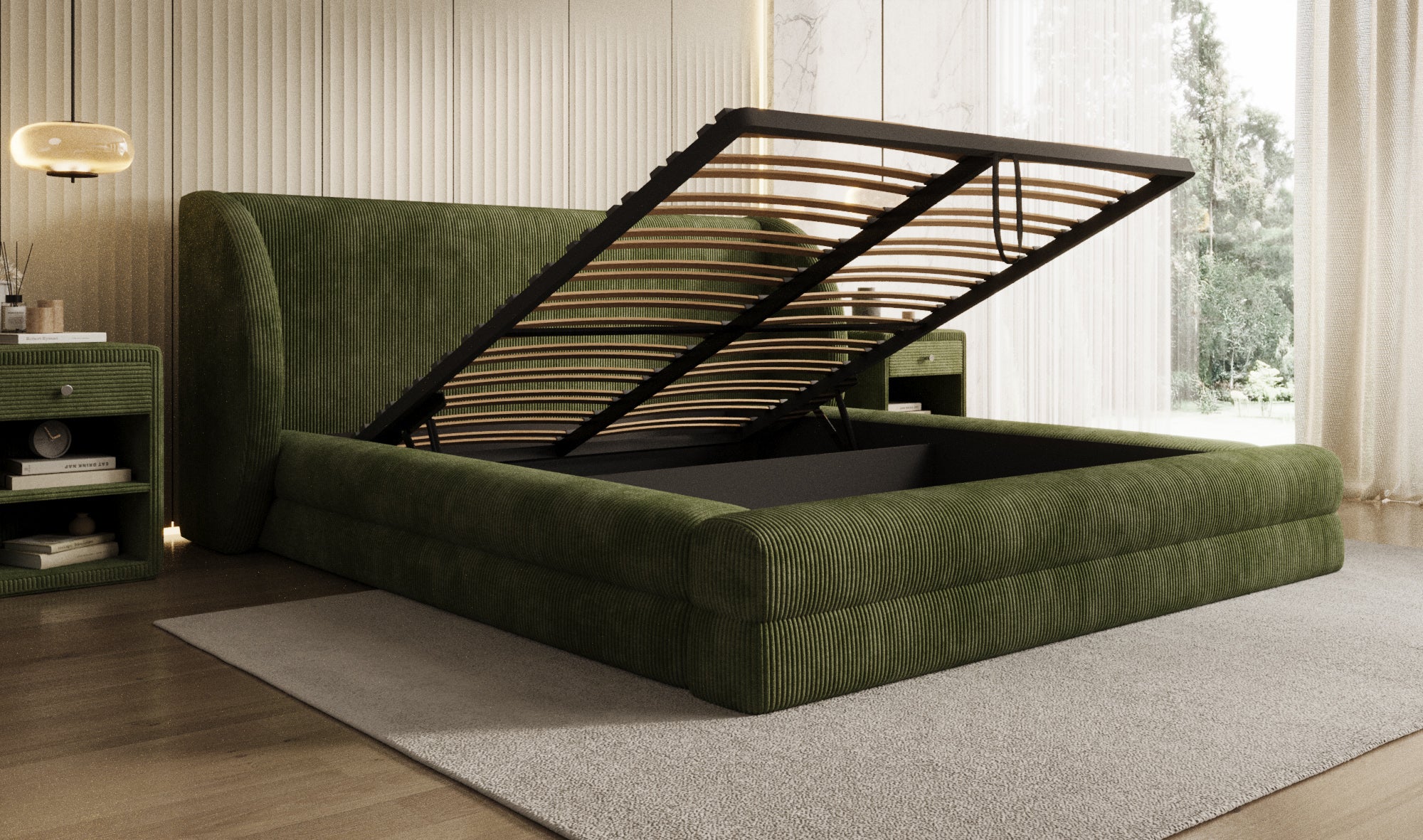 Designer Polsterbett Liv Cord mit Stauraum