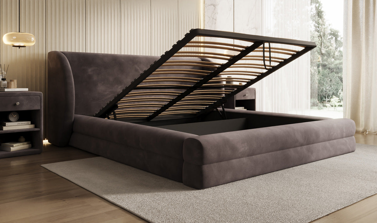 Designer Polsterbett Liv in Samt mit Stauraum