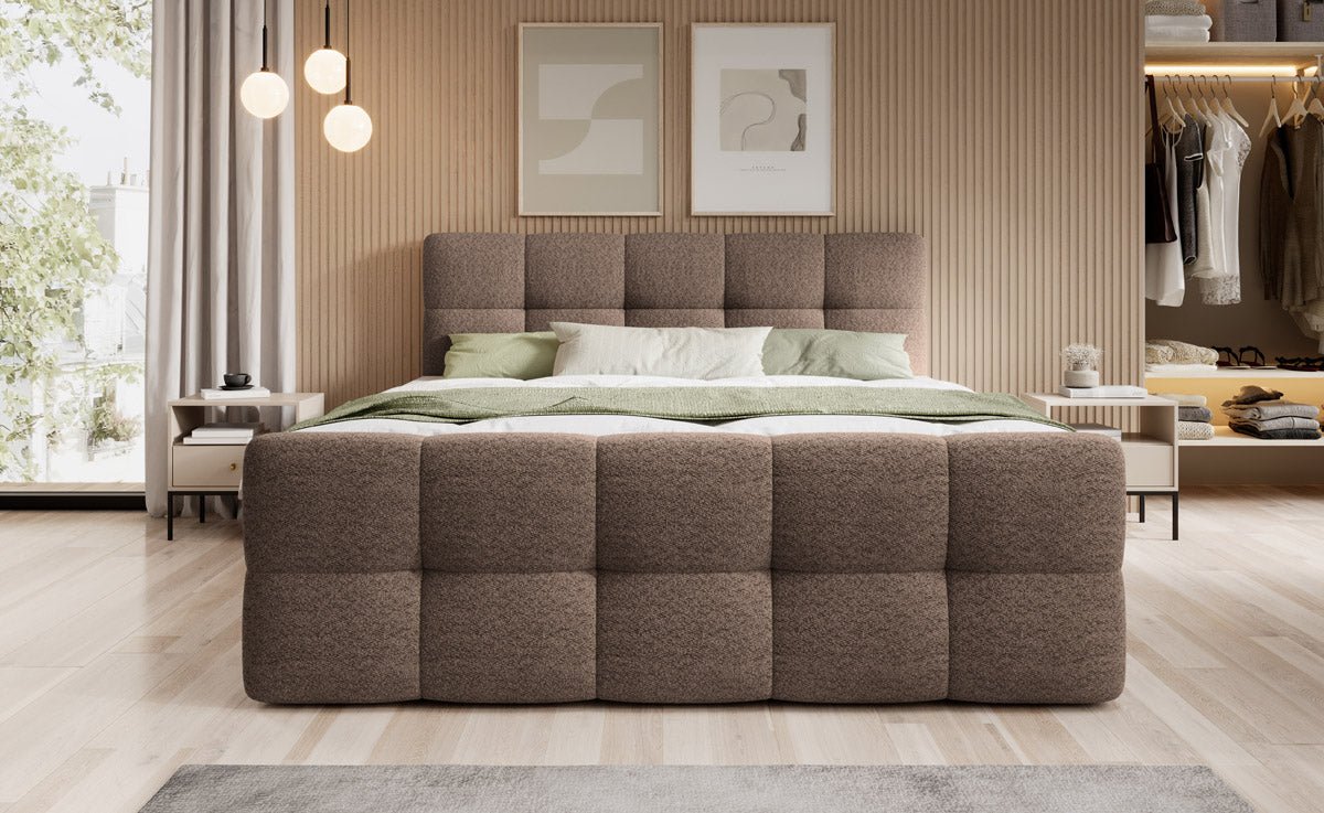 Cozy Bouclé Box Spring Bed with Storage